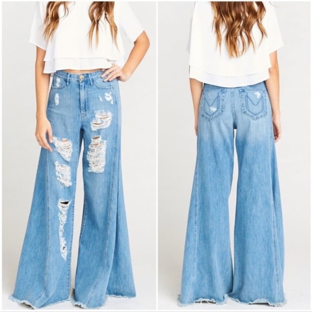 Show Me Your Mumu San Fran Jeans High Waisted SMYM Wide Leg Blue Denim Pants 25